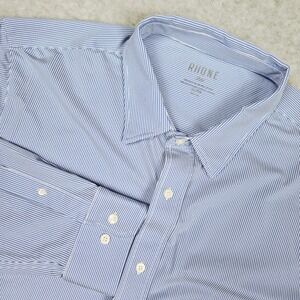 Rhone (Mens XL) Blue Commuter Shirt Micro Check Performance Stretch Button Front